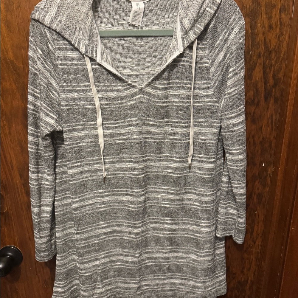 La Blanca Gray Knit Swim Cover Up Hooded Medium